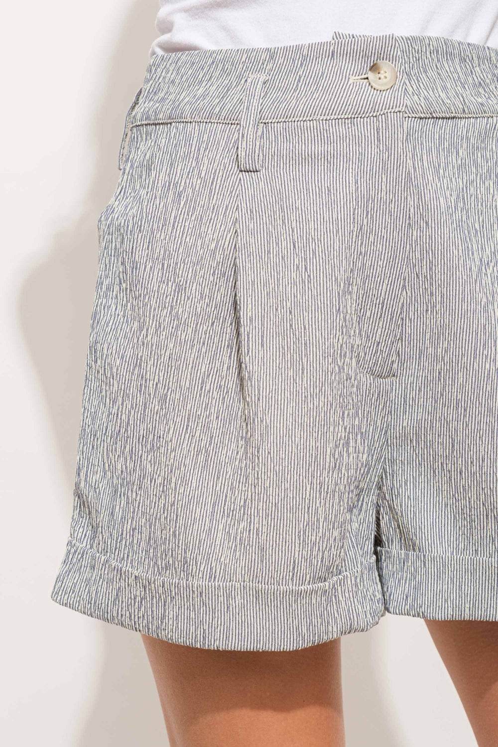 And The Why Pin Striped High Waist Rolled Shorts - DaTrendStore.Com