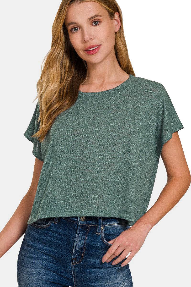 Zenana Round Neck Short Sleeve Crop T-Shirt - DaTrendStore.Com