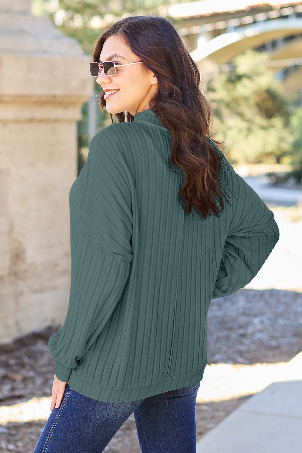Basic Bae Full Size Ribbed Exposed Seam Mock Neck Knit Top - DaTrendStore.Com