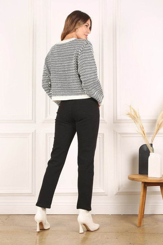Herringbone Pattern Crew Neck Sweater - DaTrendStore.Com