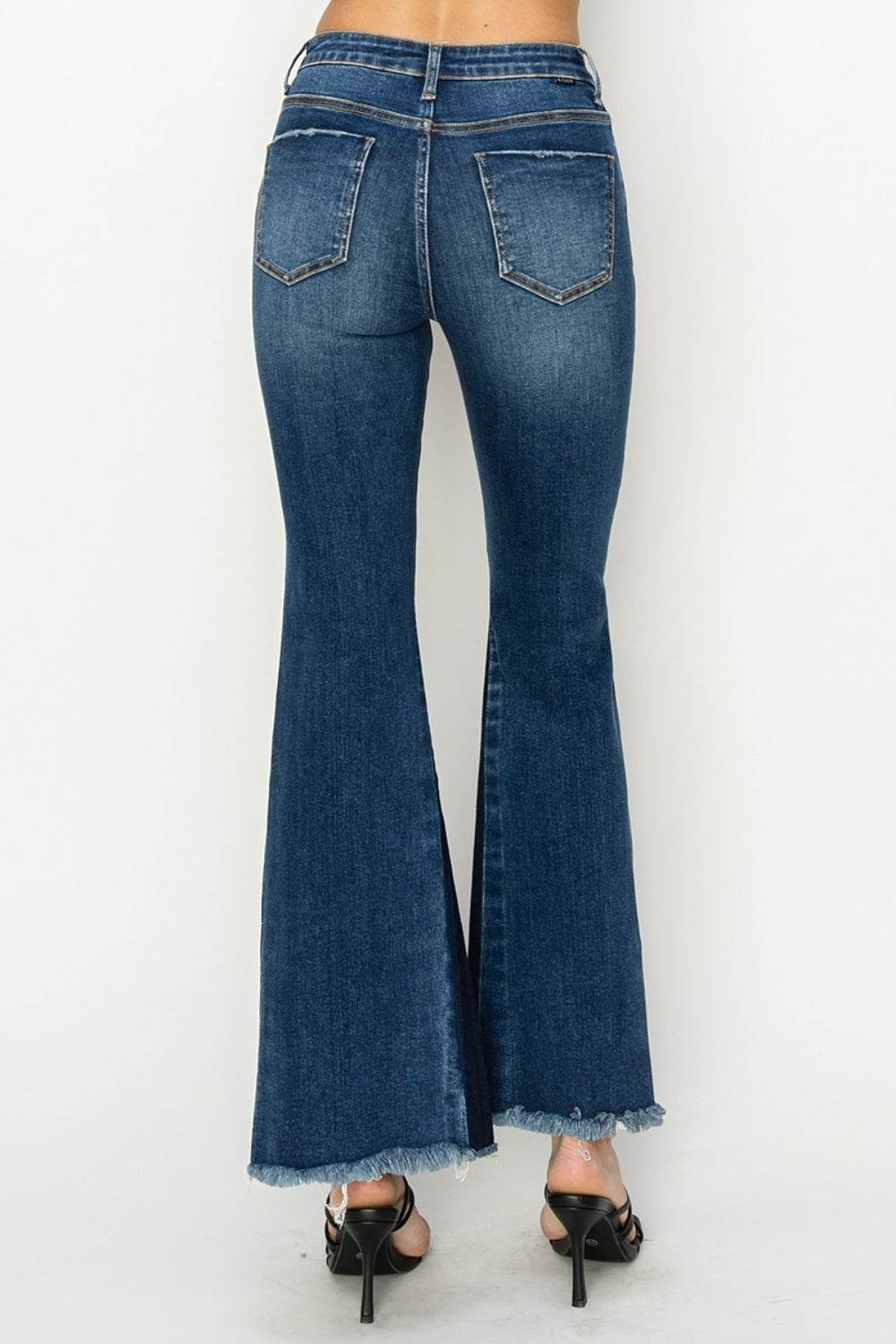 RISEN Full Size High Rise Side Shadow Seam Detail Slit Flare Jeans - DaTrendStore.Com