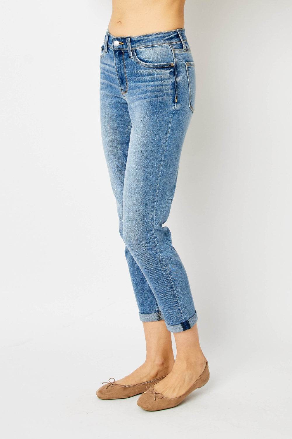 Judy Blue Full Size Cuffed Hem Slim Jeans - DaTrendStore.Com
