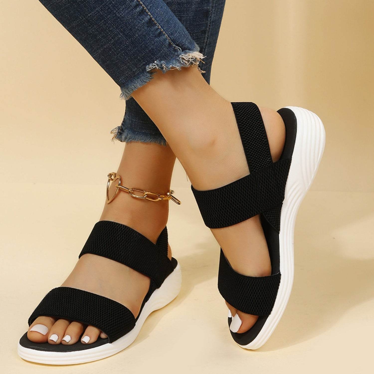 Rubber Open Toe Low Heel Sandals - DaTrendStore.Com
