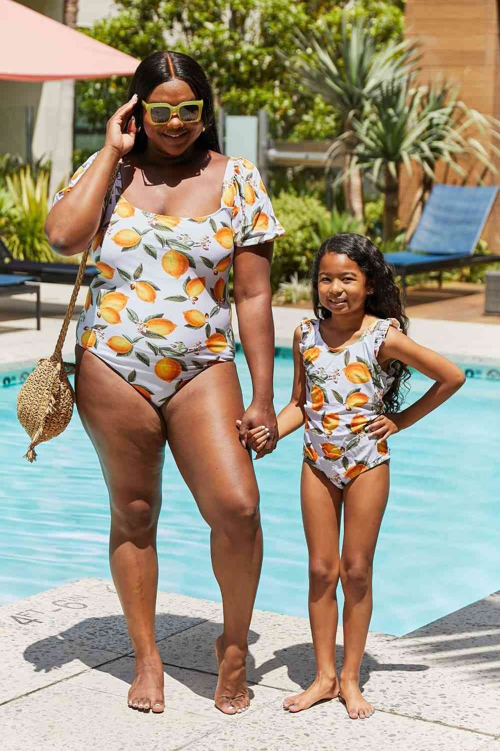 Marina West Swim Salty Air Puff Sleeve One-Piece in Citrus Orange - DaTrendStore.Com