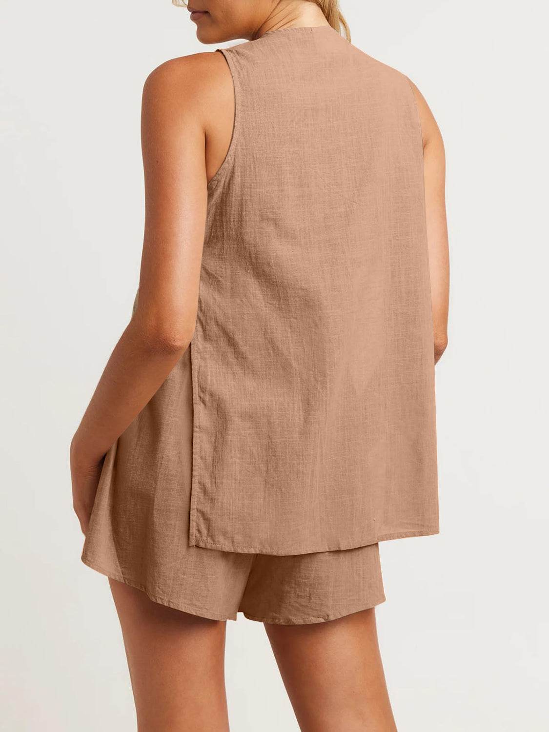 Full Size Button Up Top and Shorts Set - DaTrendStore.Com