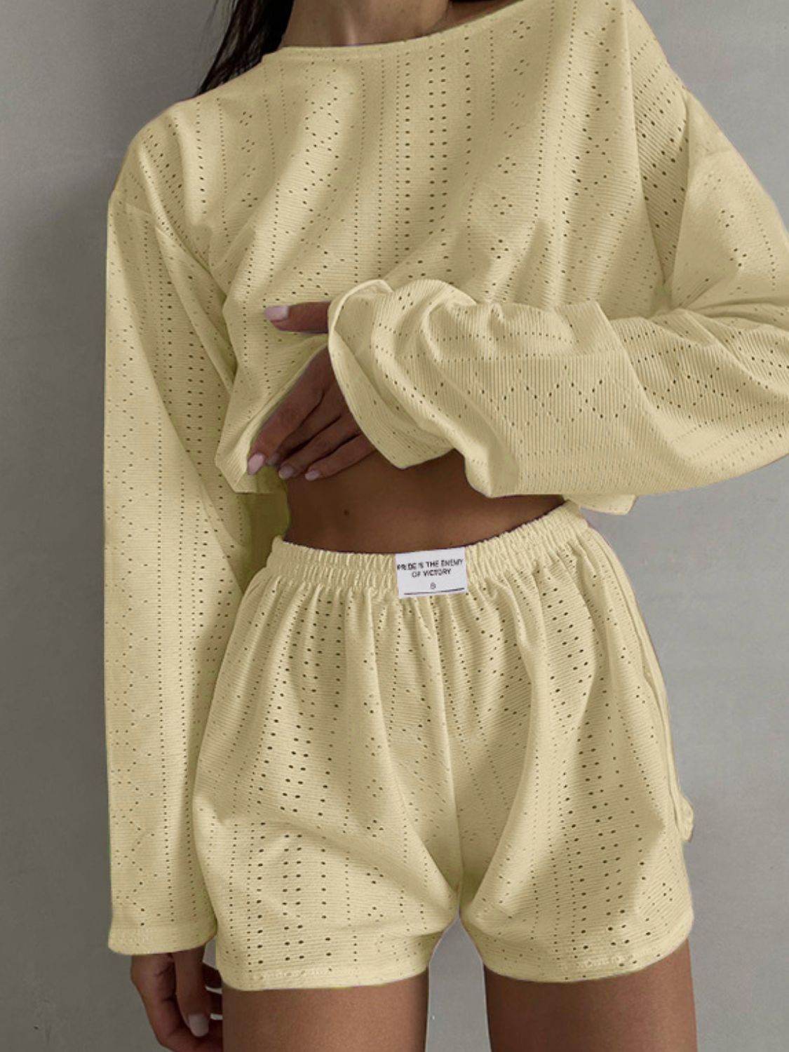 Eyelet Round Neck Top and Shorts Set - DaTrendStore.Com