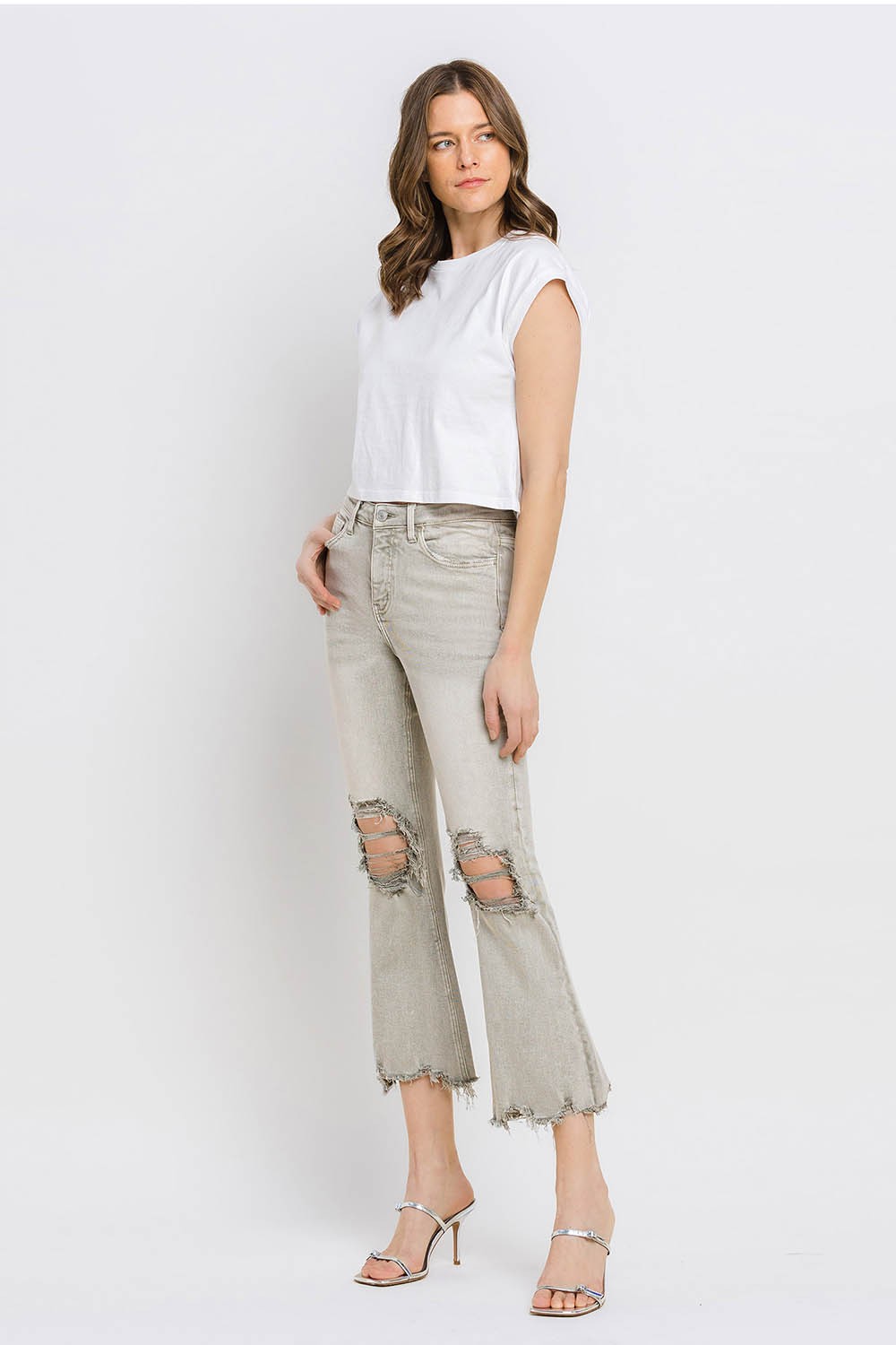 Lovervet Distressed Raw Hem Cropped Flare Jeans