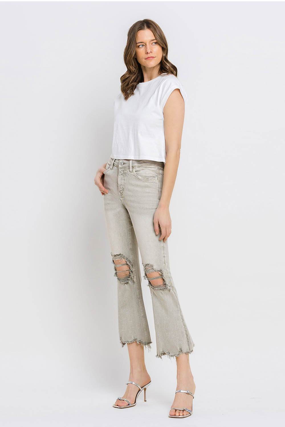 Lovervet Distressed Raw Hem Cropped Flare Jeans - DaTrendStore.Com