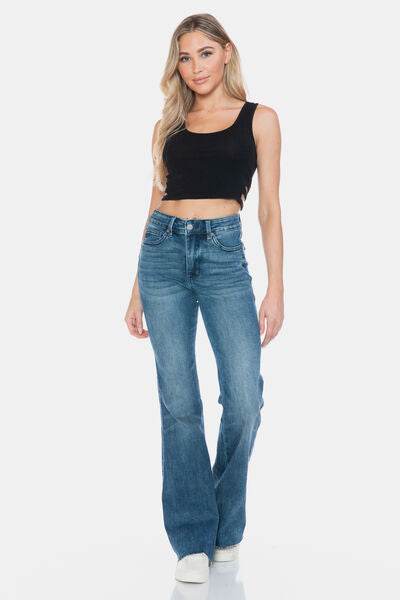 Judy Blue Full Size Tummy Control Cut Hem Flare Jeans - DaTrendStore.Com