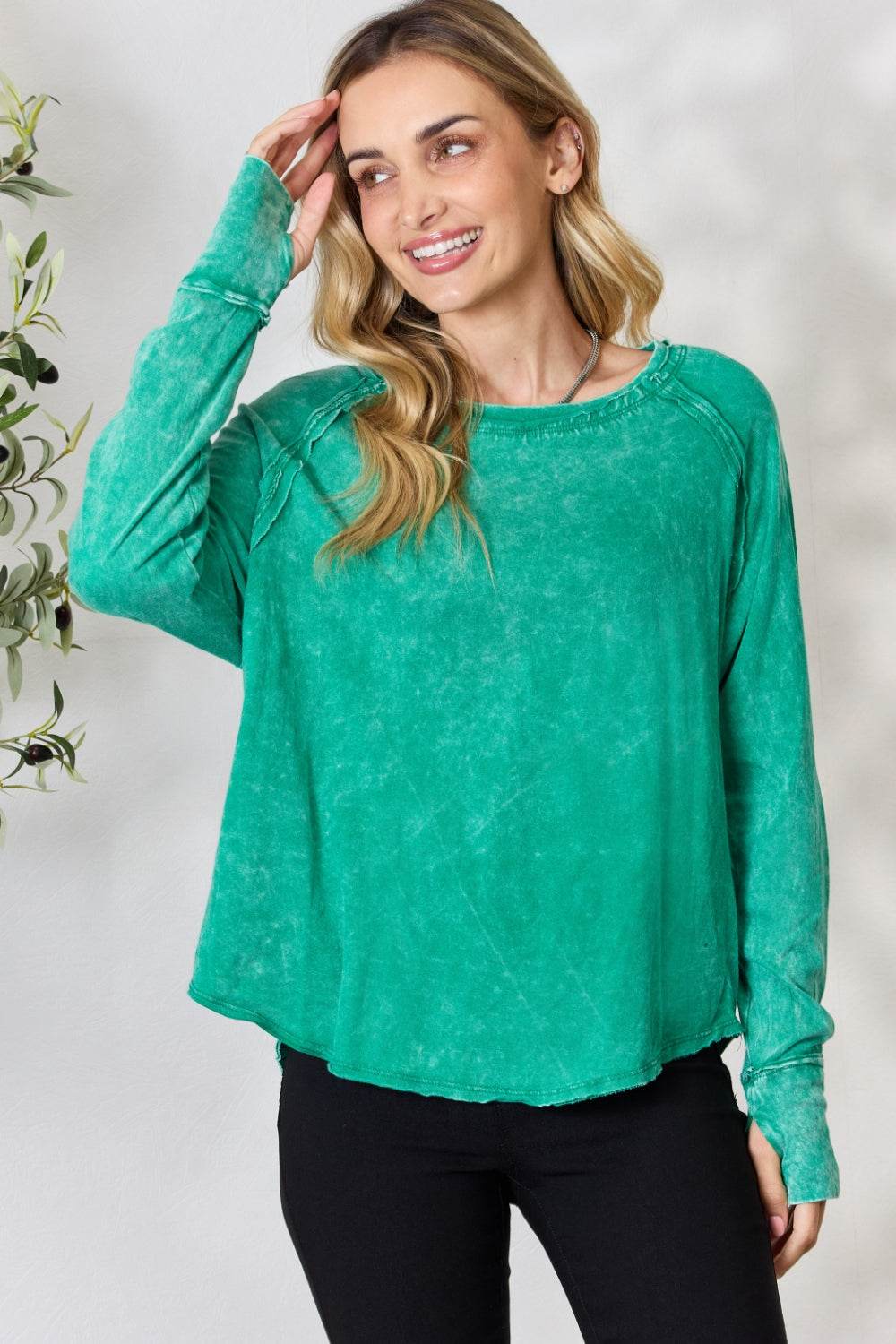Zenana Round Neck Long Sleeve Top - DaTrendStore.Com