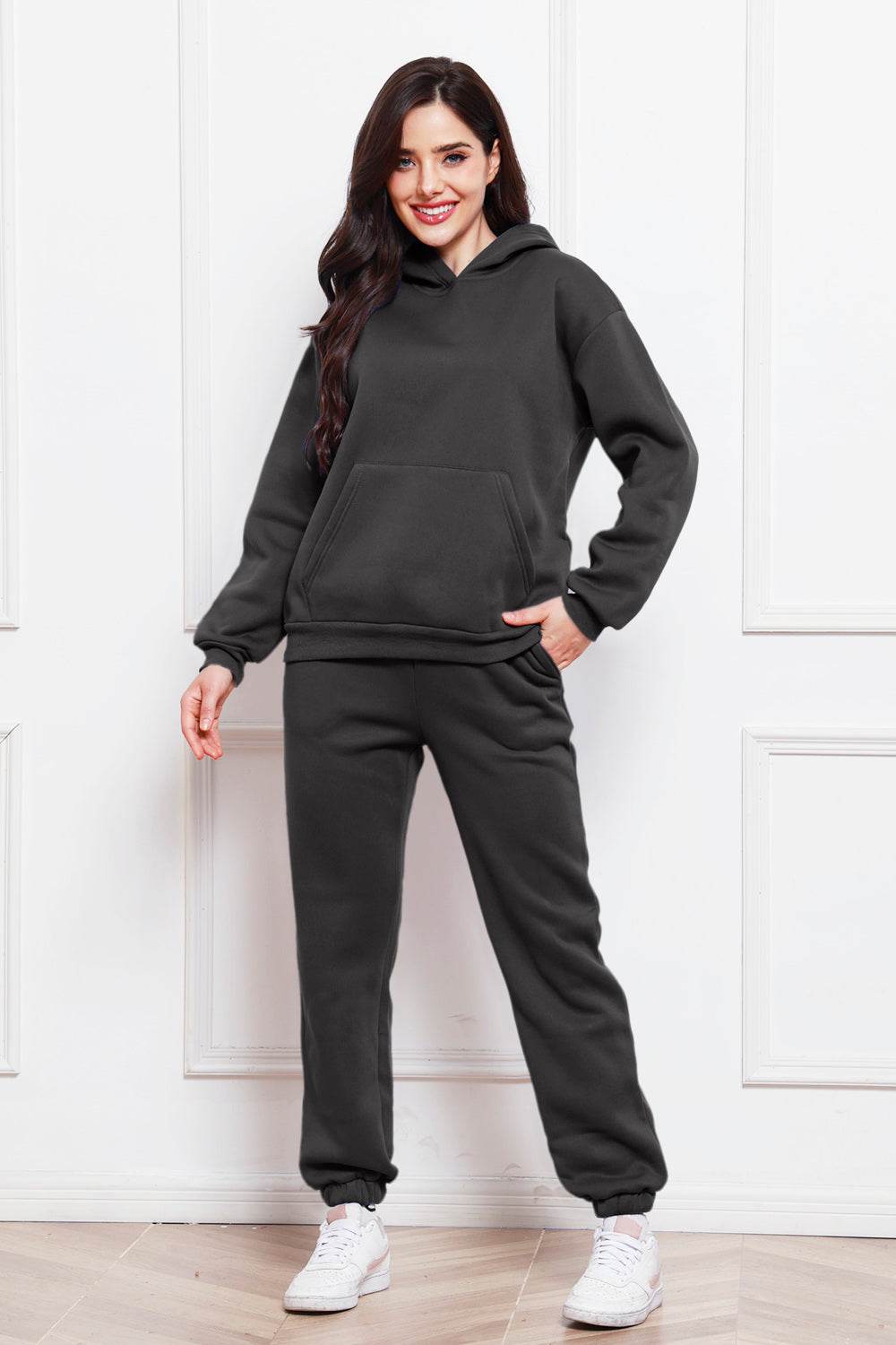 Drop Shoulder Long Sleeve Hoodie and Pants Set - DaTrendStore.Com