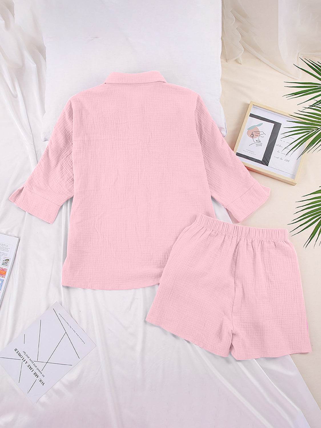 Texture Button Up Shirt and Shorts Set - DaTrendStore.Com