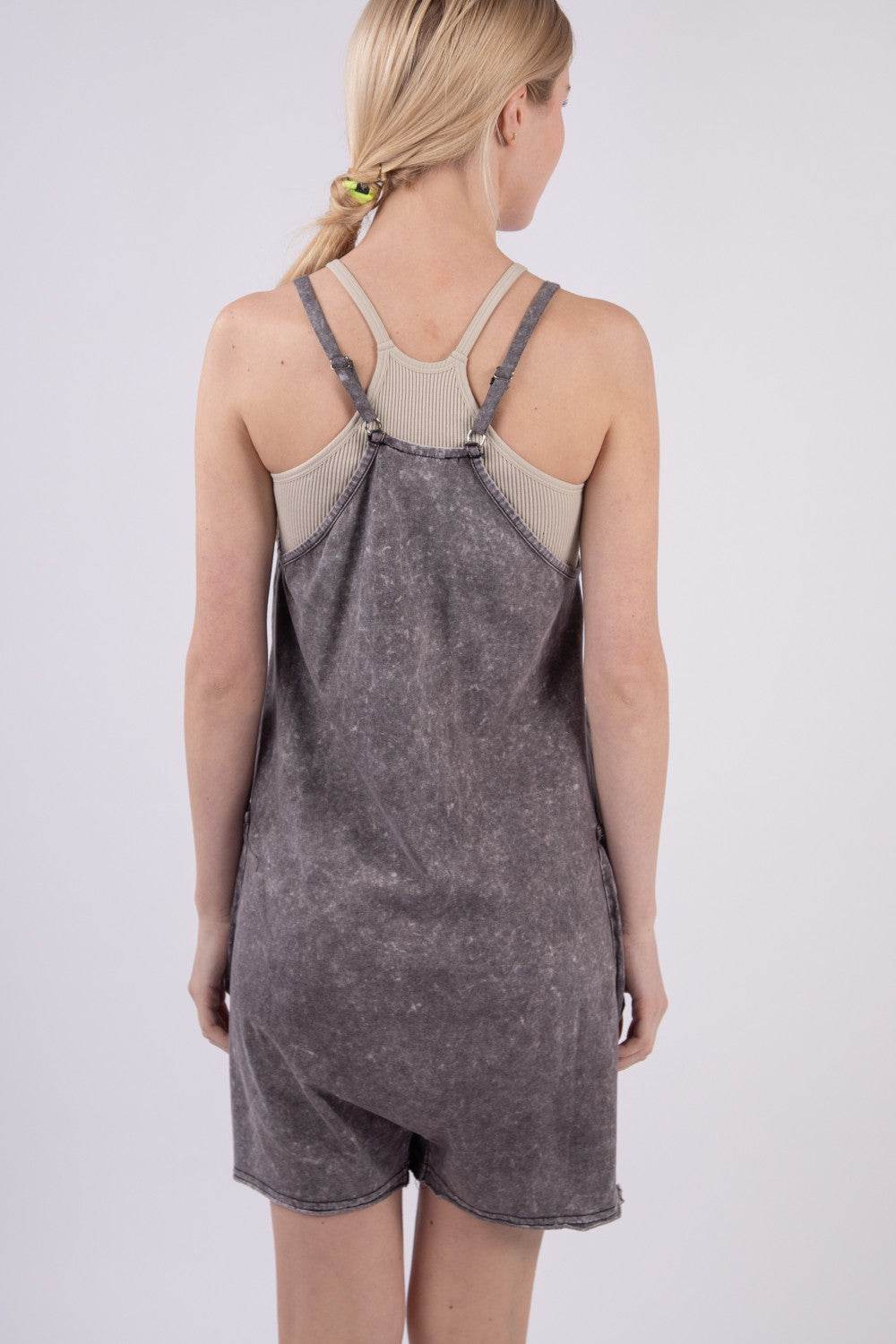 VERY J V-Neck Sleeveless Washed Romper - DaTrendStore.Com