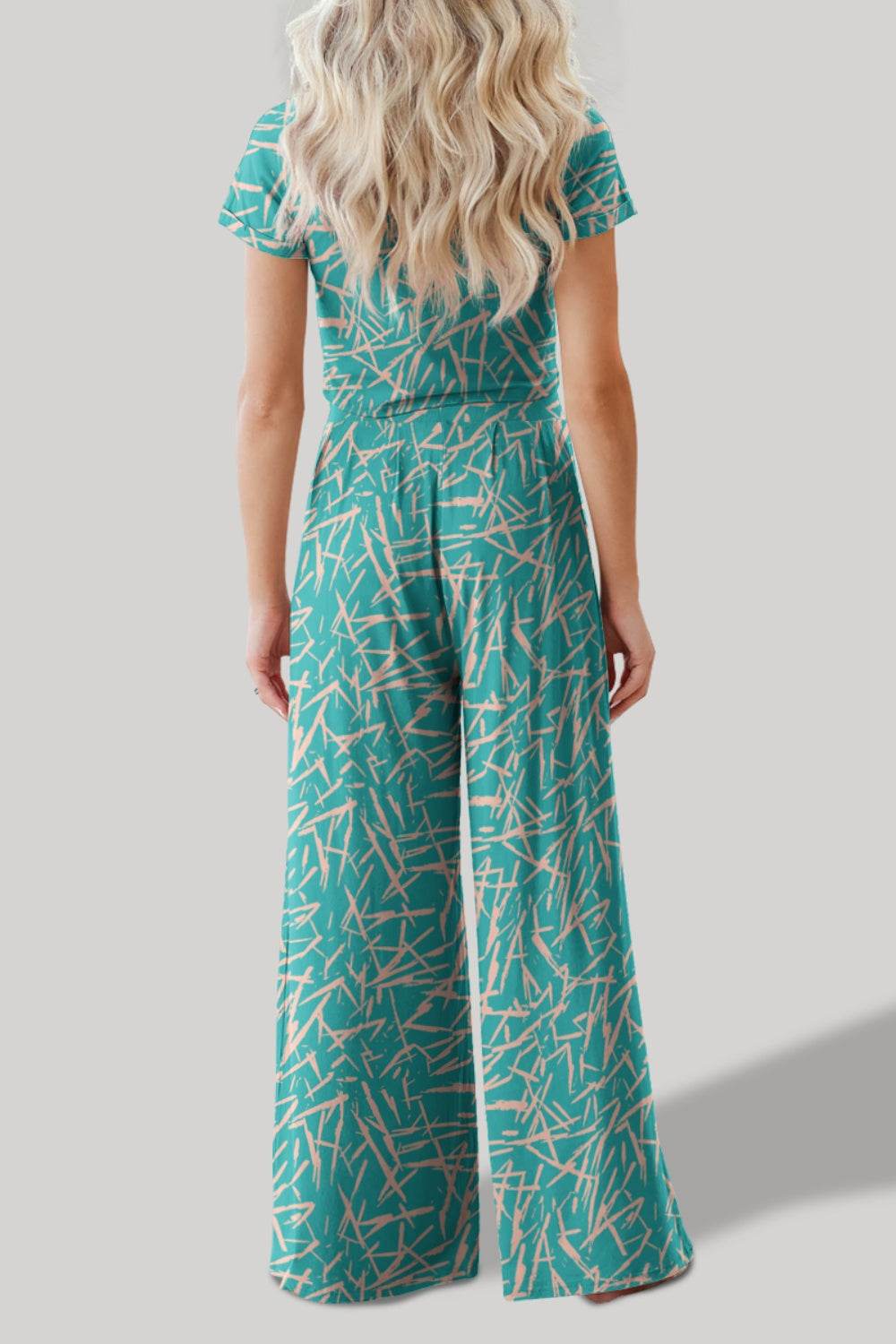 FAM-FAM Printed Round Neck Short Sleeve Top and Pants Set - DaTrendStore.Com