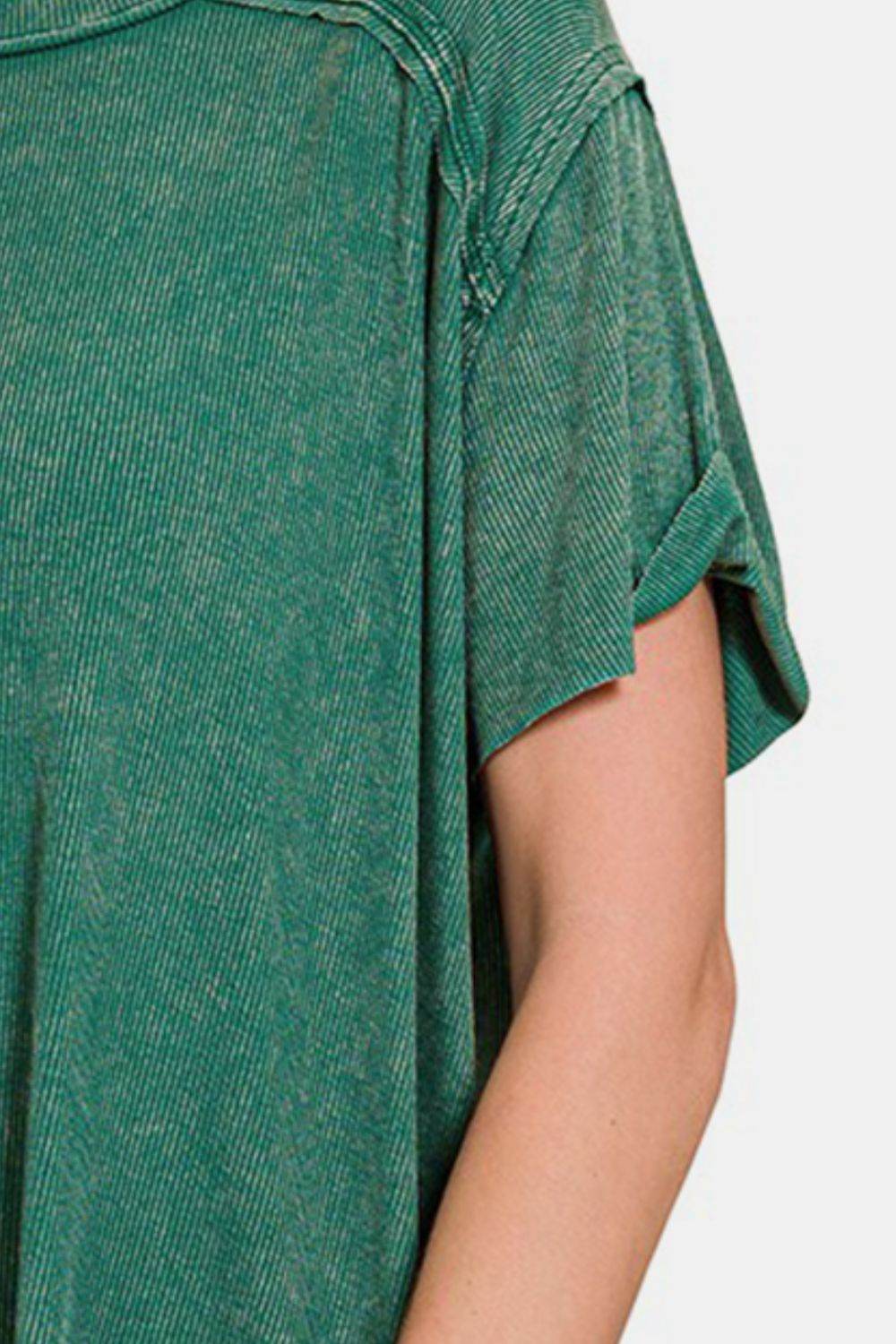 Zenana Washed Ribbed Short Sleeve Top - DaTrendStore.Com