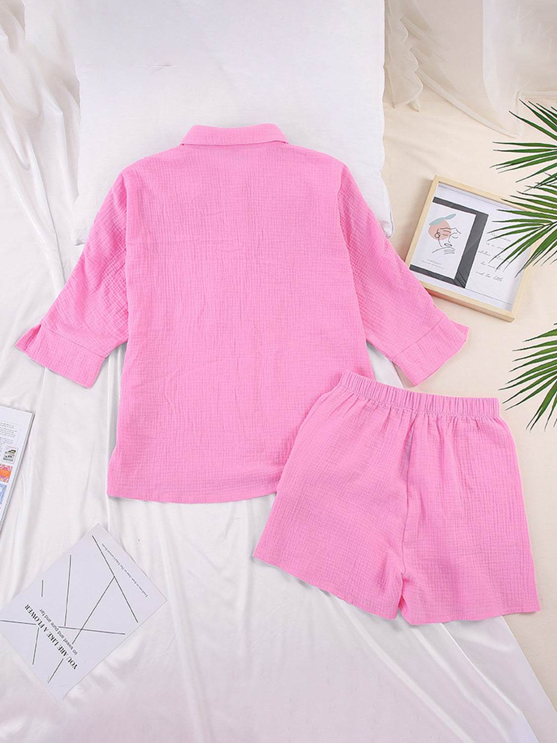 Texture Button Up Shirt and Shorts Set - DaTrendStore.Com