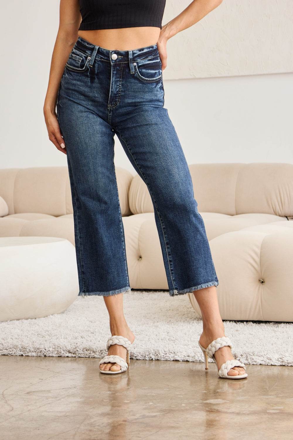 RFM Full Size Tummy Control High Waist Raw Hem Jeans - DaTrendStore.Com