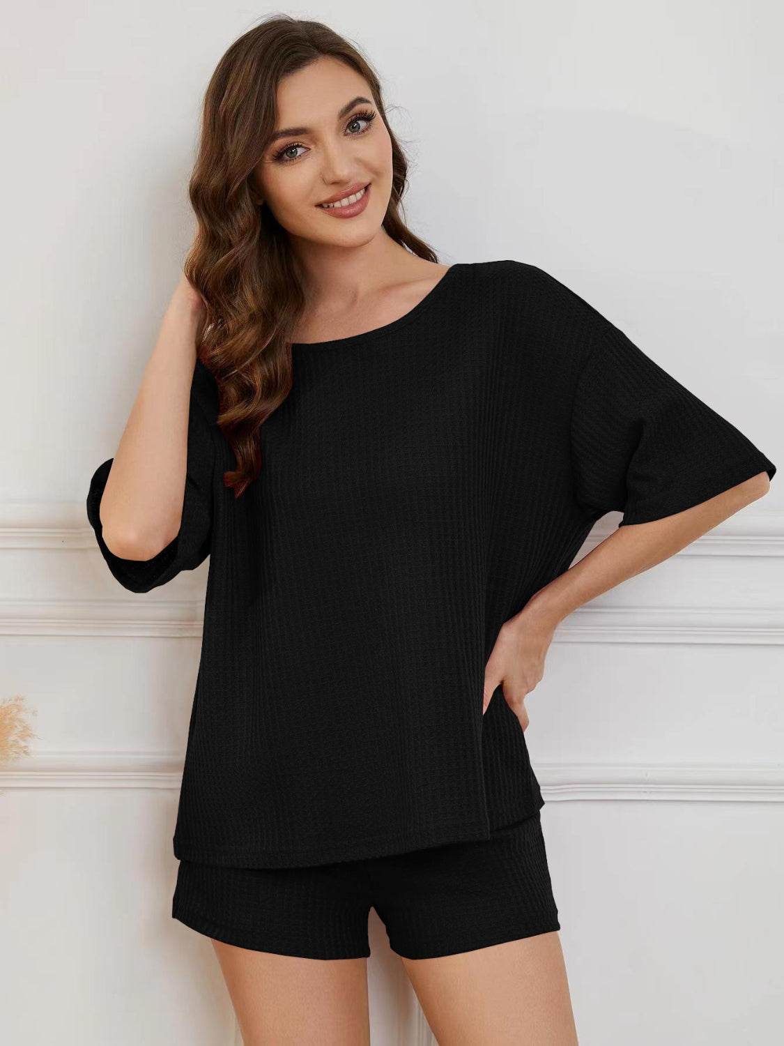 Round Neck Half Sleeve Top and Shorts Lounge Set - DaTrendStore.Com