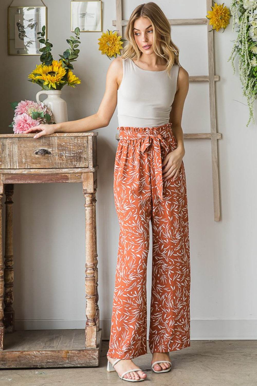 Heimish Full Size Printed Tied Straight Casual Pants - DaTrendStore.Com