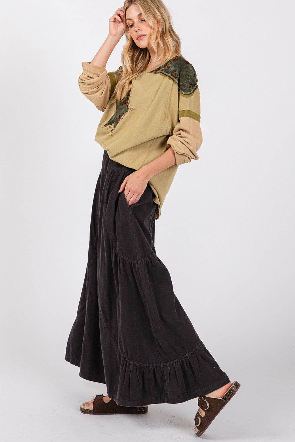 SAGE + FIG High Rise Corduroy Wide Leg Pants - DaTrendStore.Com