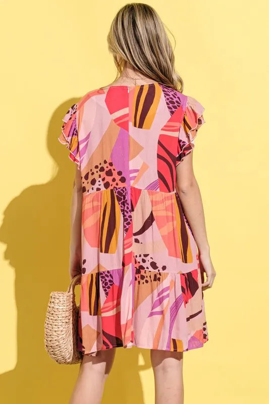And The Why Mauve Double-Ruffle Sleeve Dress