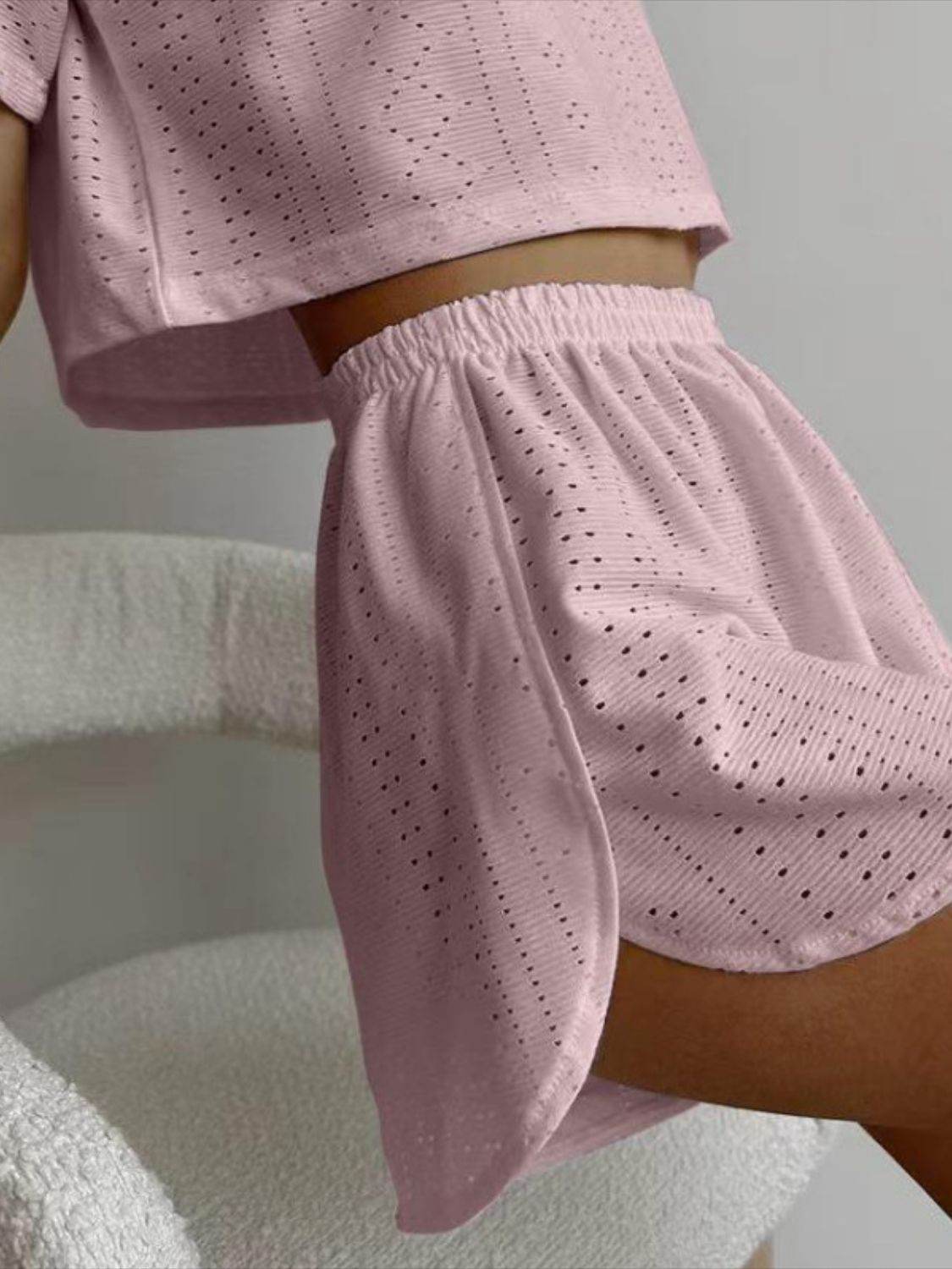 Eyelet Round Neck Top and Shorts Set - DaTrendStore.Com