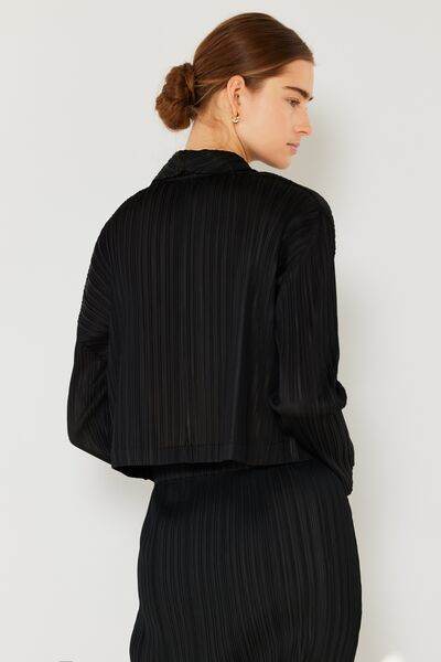 Marina West Swim Pleated Cropped Button Up Shirt - DaTrendStore.Com