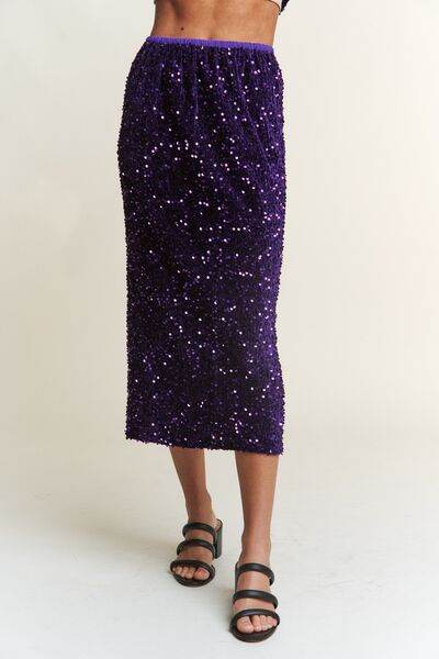 J.NNA Sequin Back Slit Midi Skirt - DaTrendStore.Com