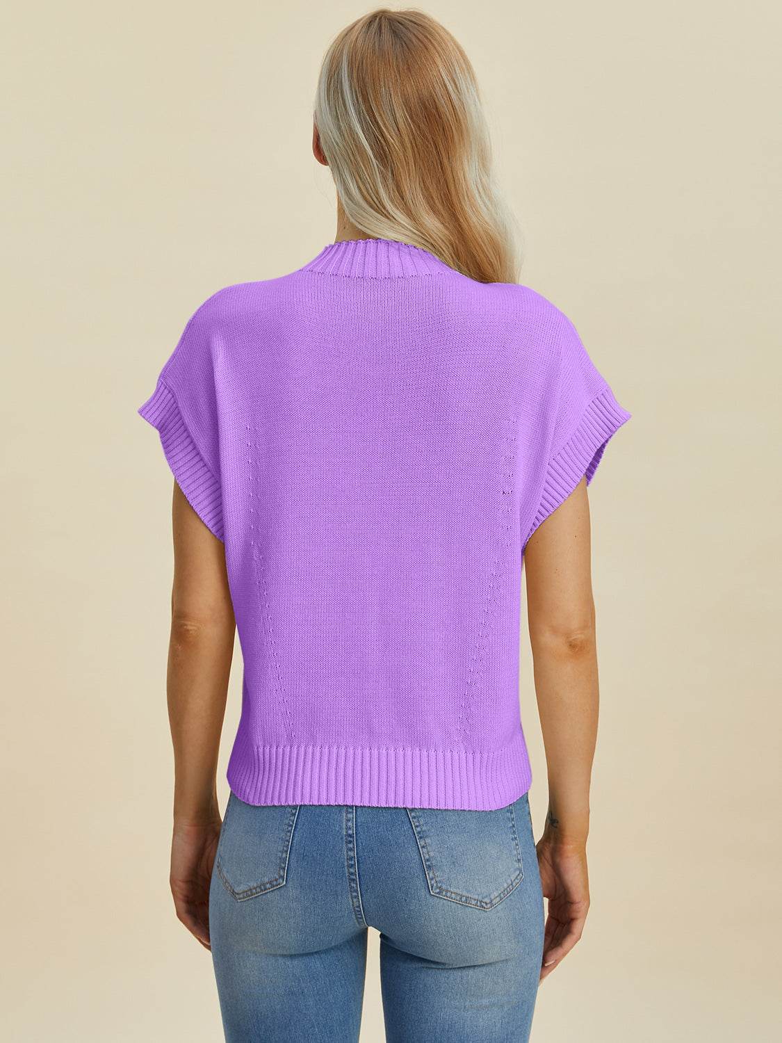 Double Take Full Size Mock Neck Short Sleeve Sweater - DaTrendStore.Com