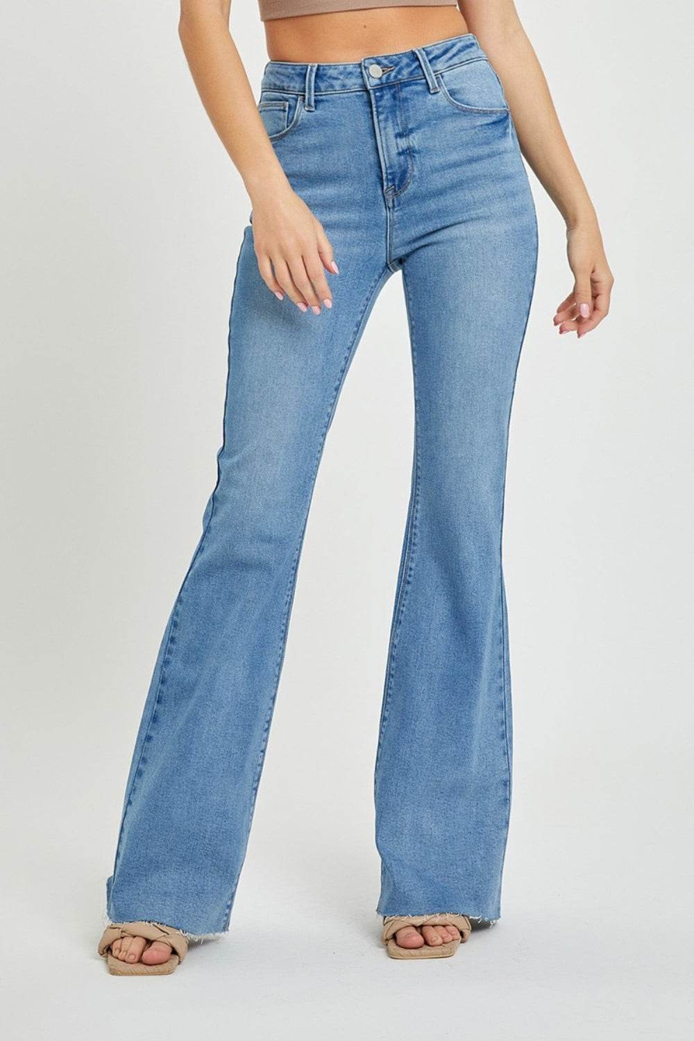 RISEN Full Size High Rise Raw Cut Hem Bootcut Jeans - DaTrendStore.Com