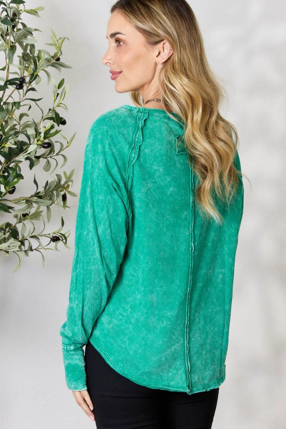Zenana Round Neck Long Sleeve Top - DaTrendStore.Com