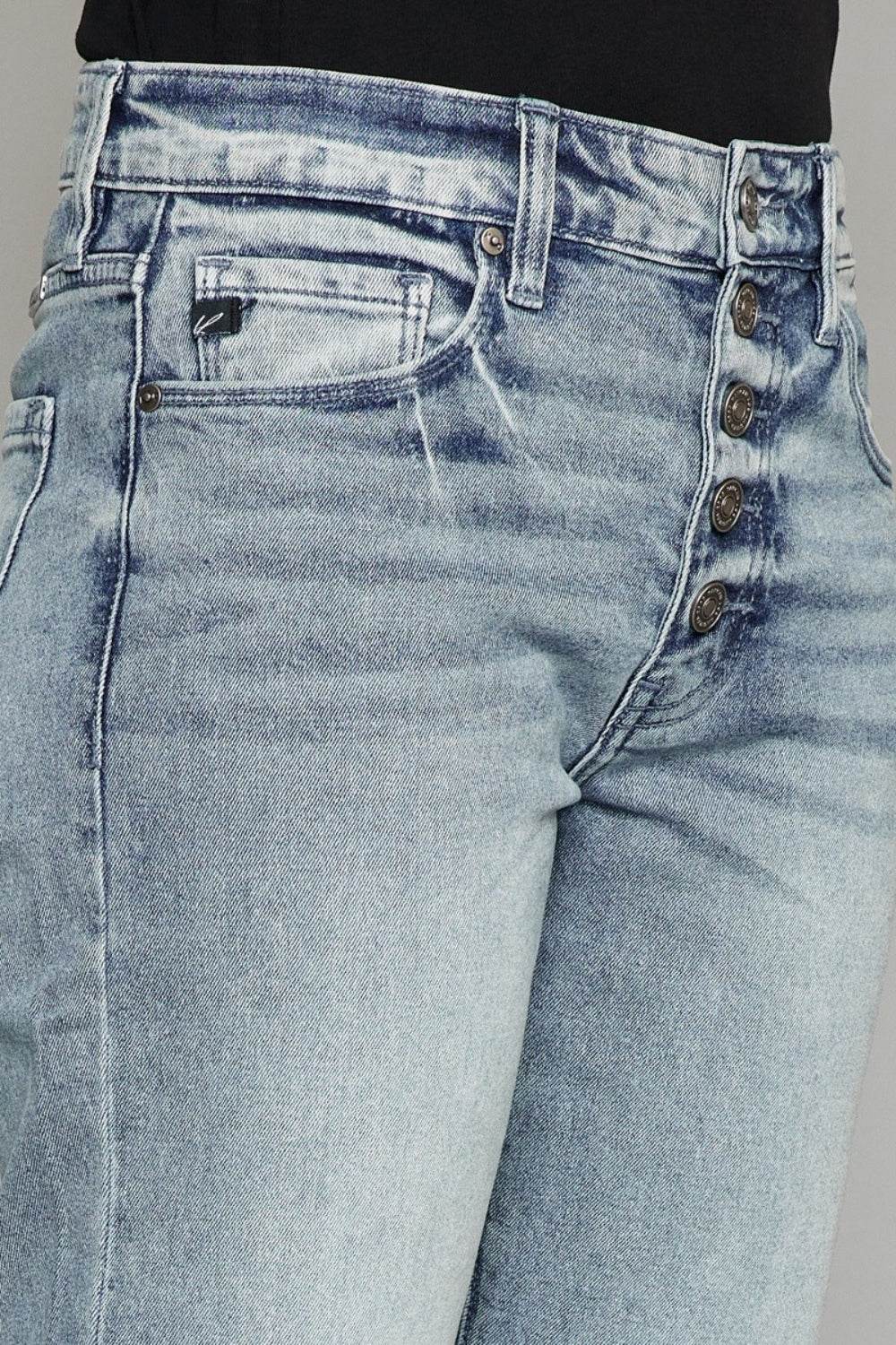 Kancan High Waist Button Fly Raw Hem Cropped Straight Jeans - DaTrendStore.Com