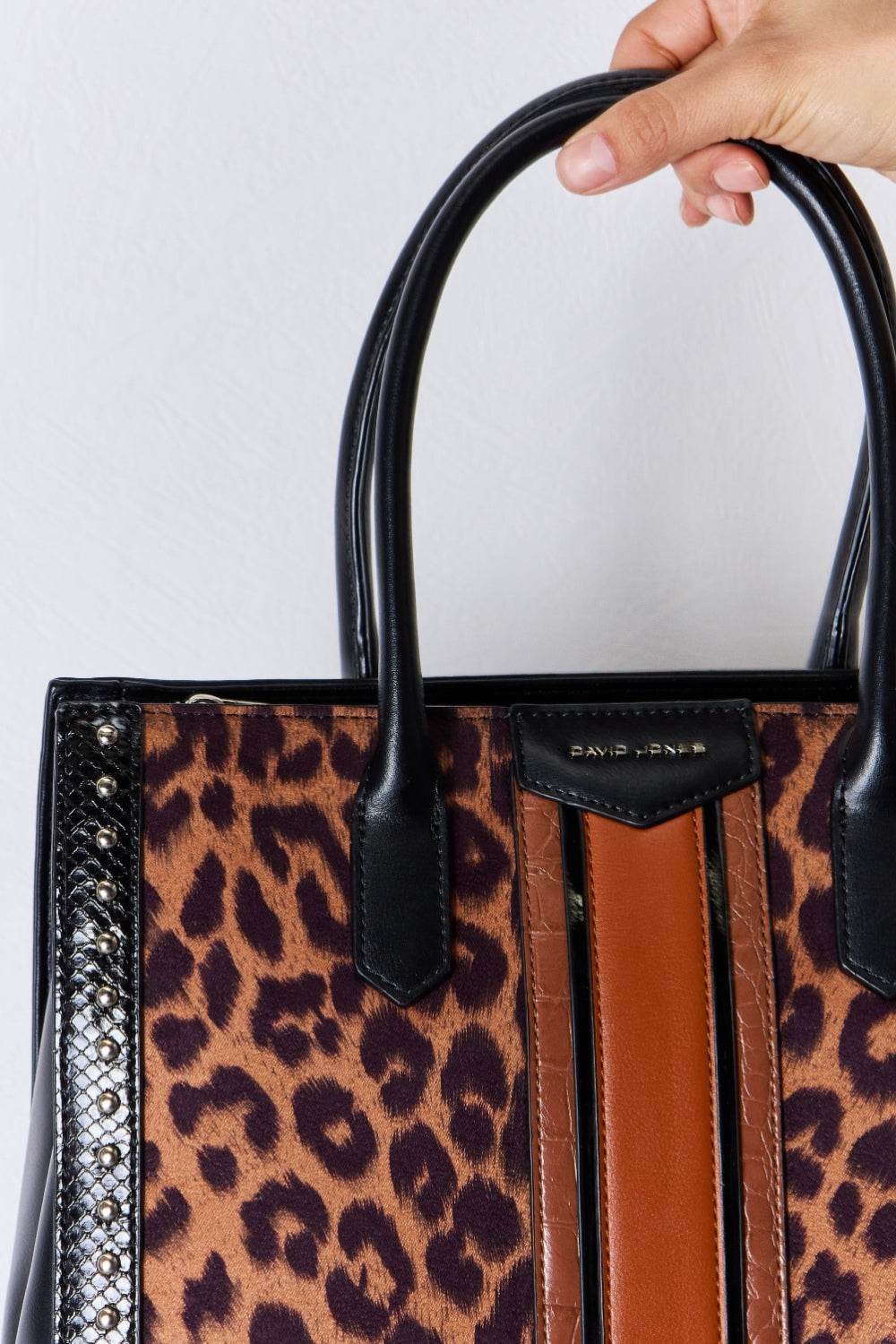 David Jones Leopard Contrast Rivet Handbag - DaTrendStore.Com