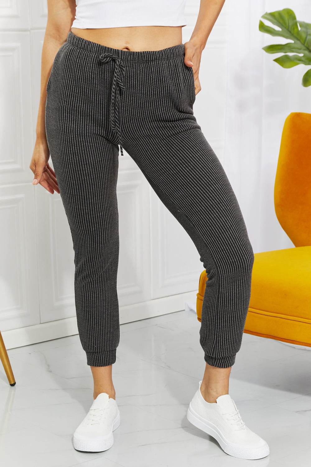 Blumin Apparel Full Size Easy Living Ribbed Joggers - DaTrendStore.Com