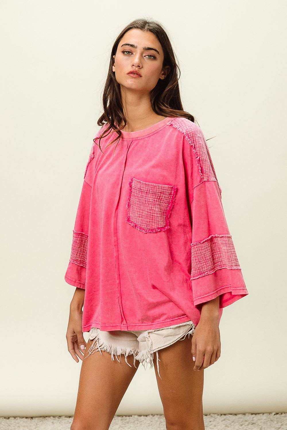 BiBi High-Low Washed T-Shirt - DaTrendStore.Com