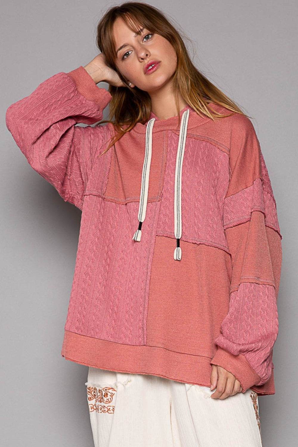 POL Exposed Seam Hooded Knit Top - DaTrendStore.Com