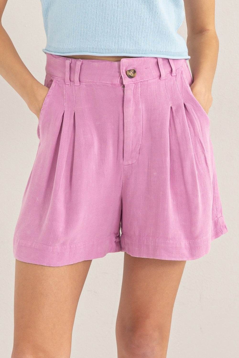 HYFVE High Waist Pleated Linen Shorts - DaTrendStore.Com