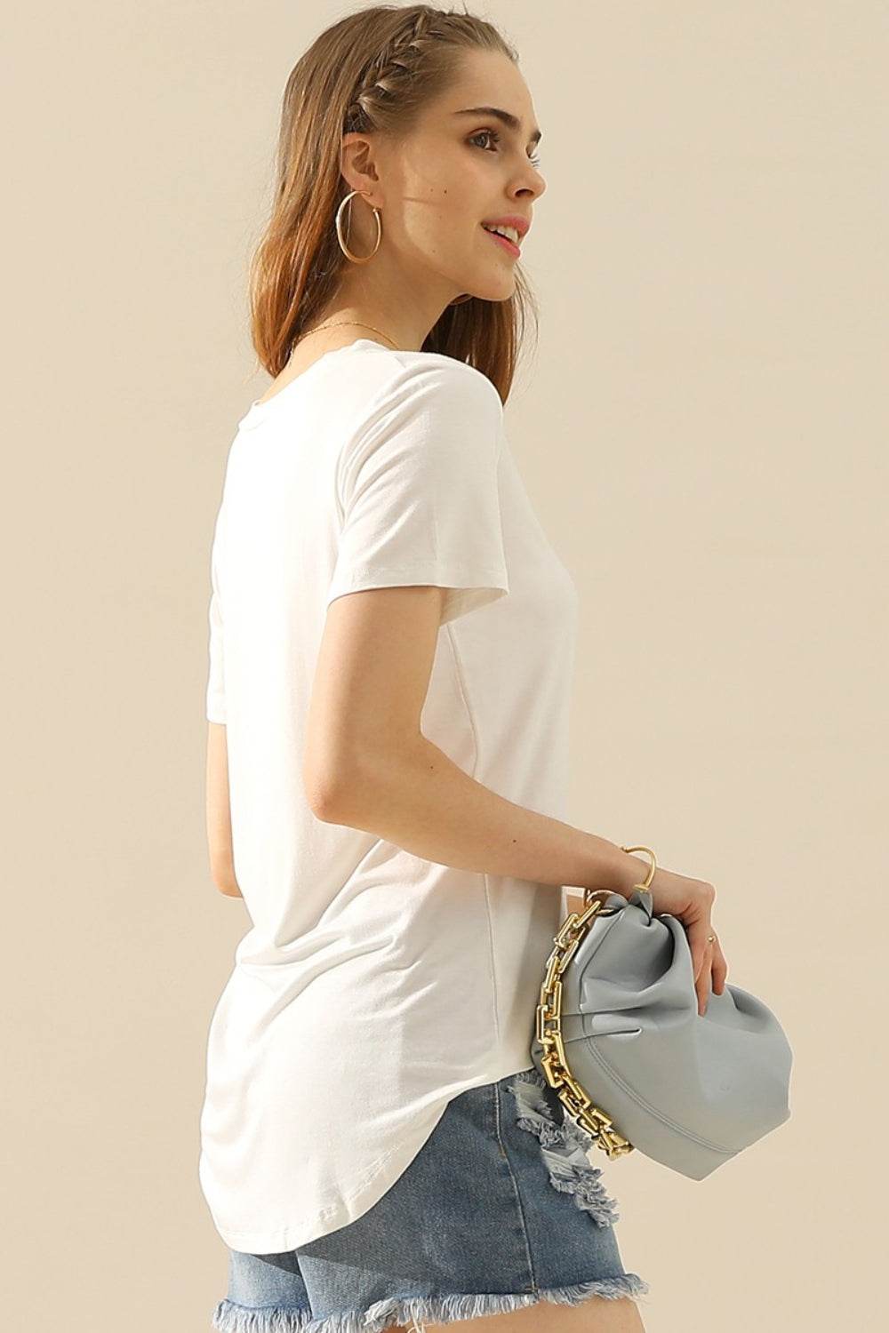Ninexis Full Size V-Neck Short Sleeve T-Shirt - DaTrendStore.Com