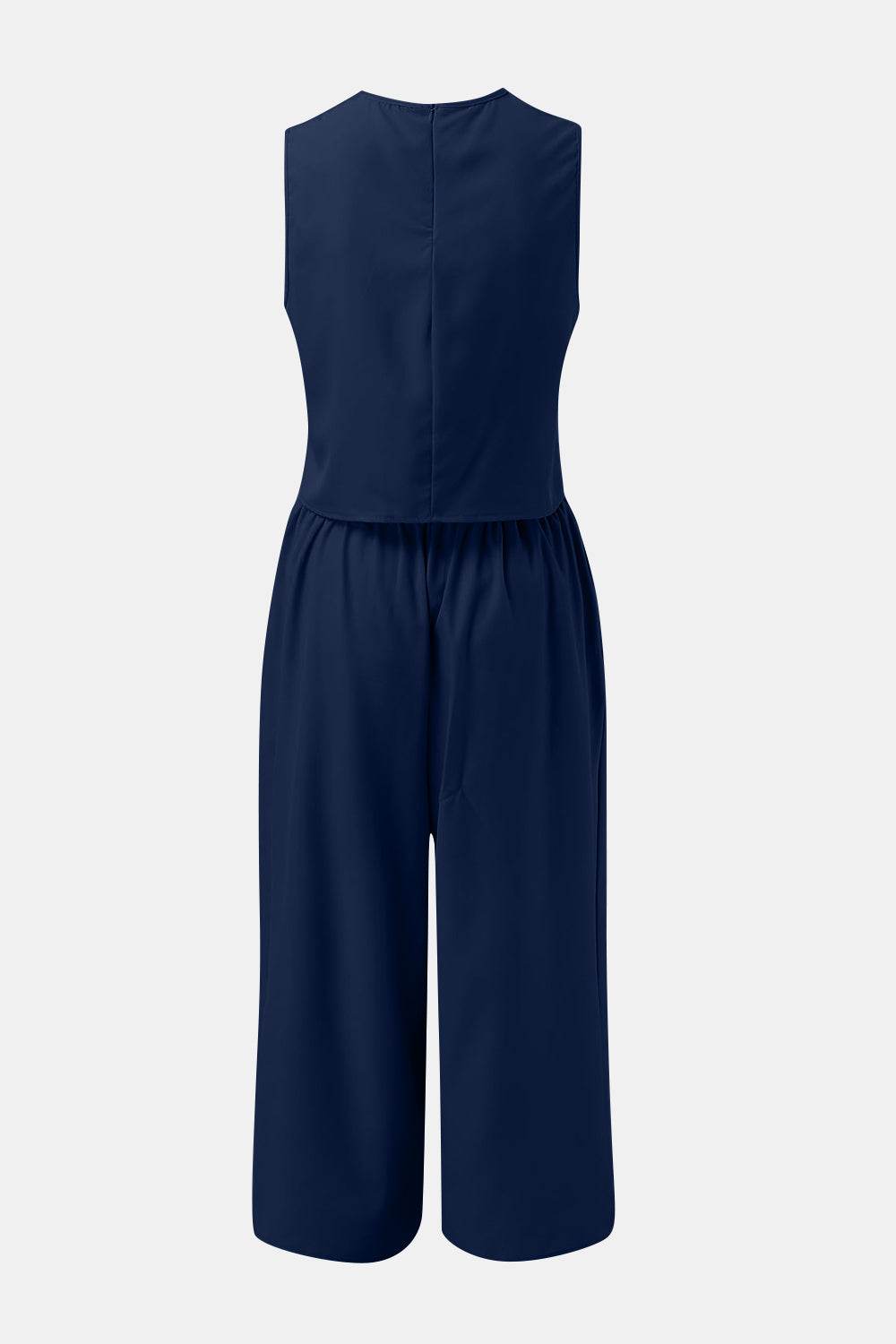 Round Neck Top and Wide Leg Pants Set - DaTrendStore.Com