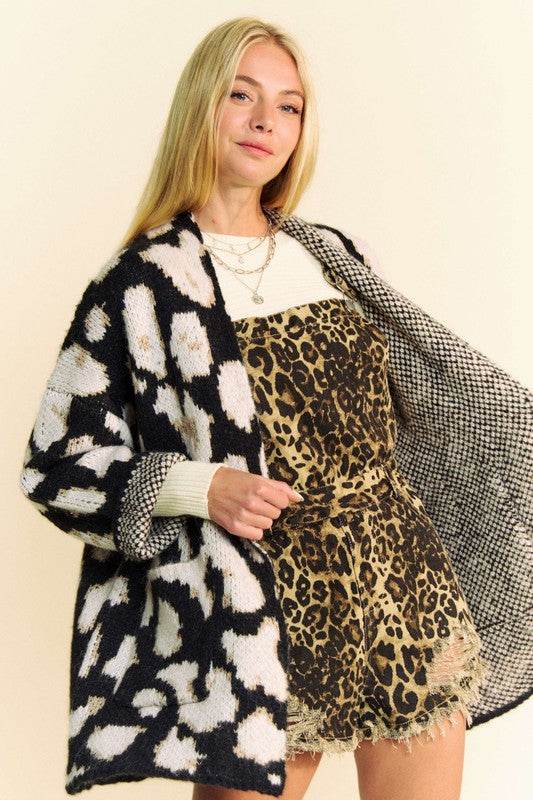 Davi & Dani Leopard Open Front Long Sleeve Cardigan - DaTrendStore.Com