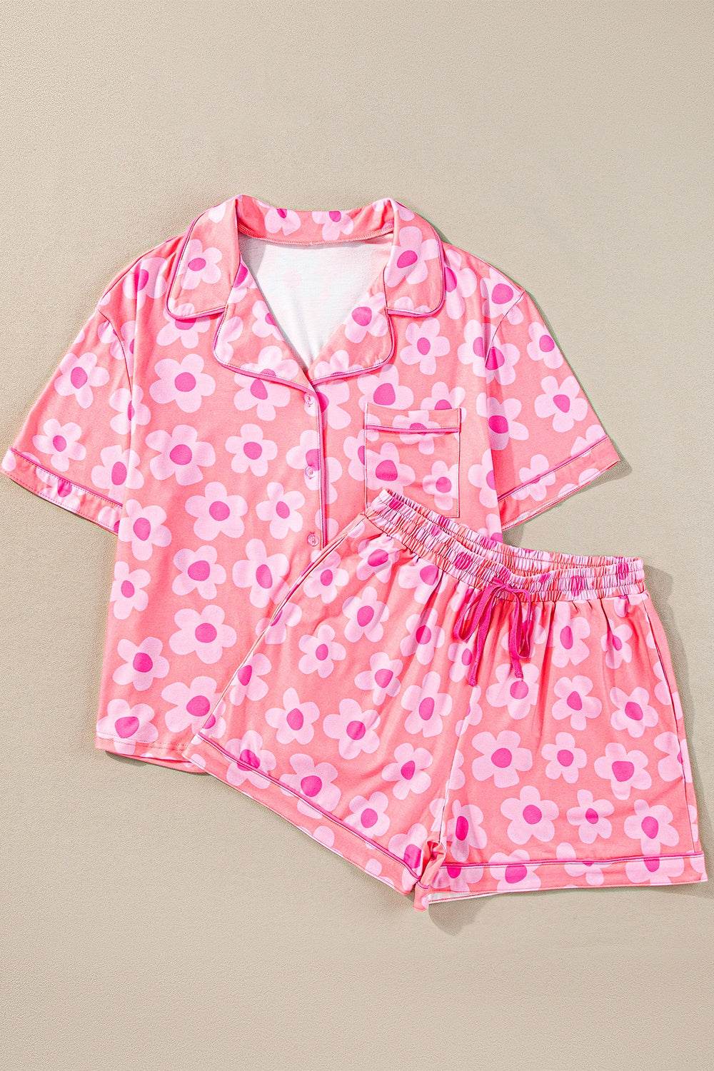Pocketed Flower Half Sleeve Top and Shorts Lounge Set - DaTrendStore.Com