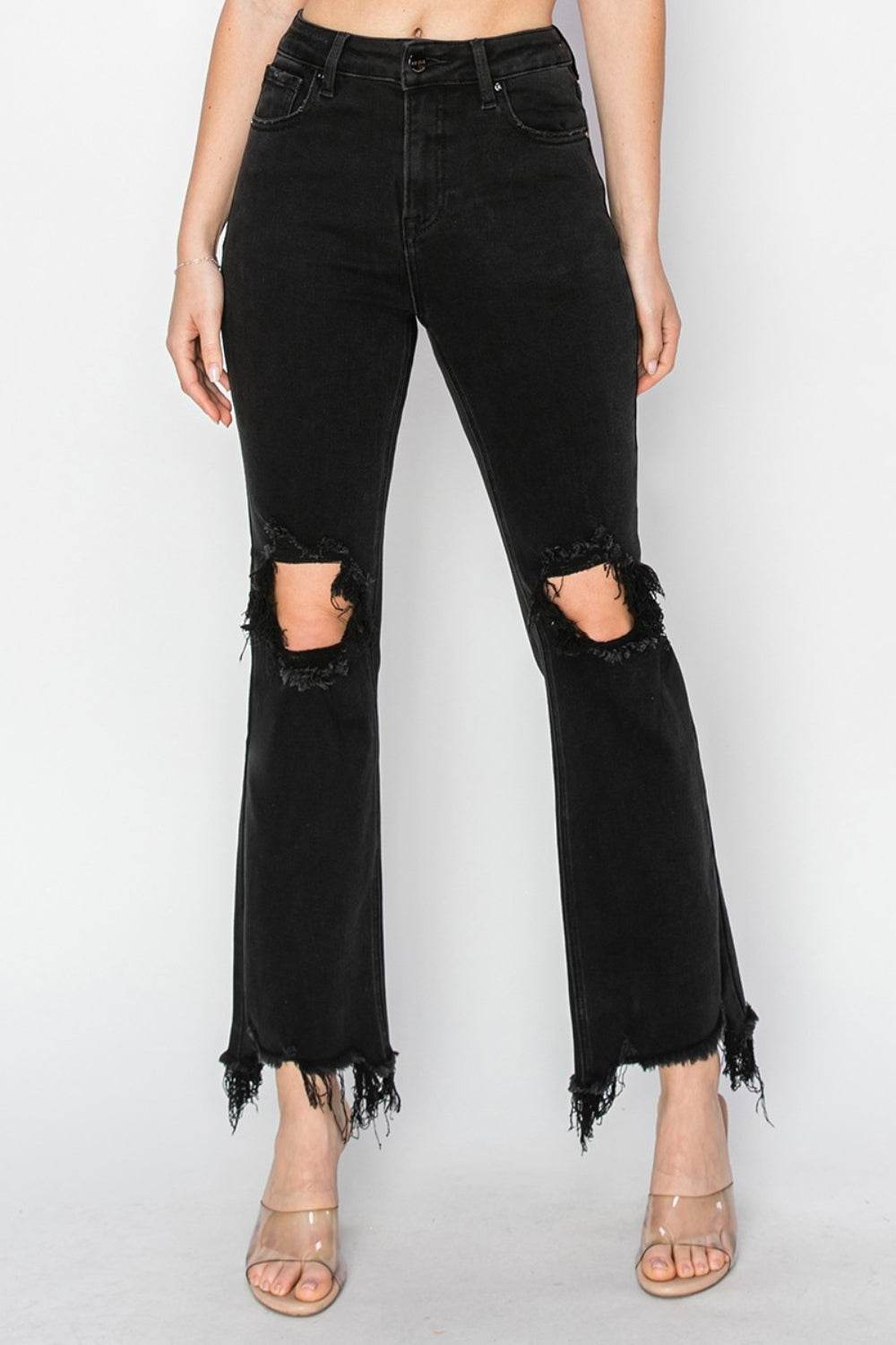 RISEN Full Size Distressed Raw Hem Jeans with Pockets - DaTrendStore.Com