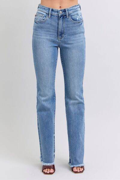 Judy Blue Full Size Raw Hem High Rise Bootcut Jeans - DaTrendStore.Com