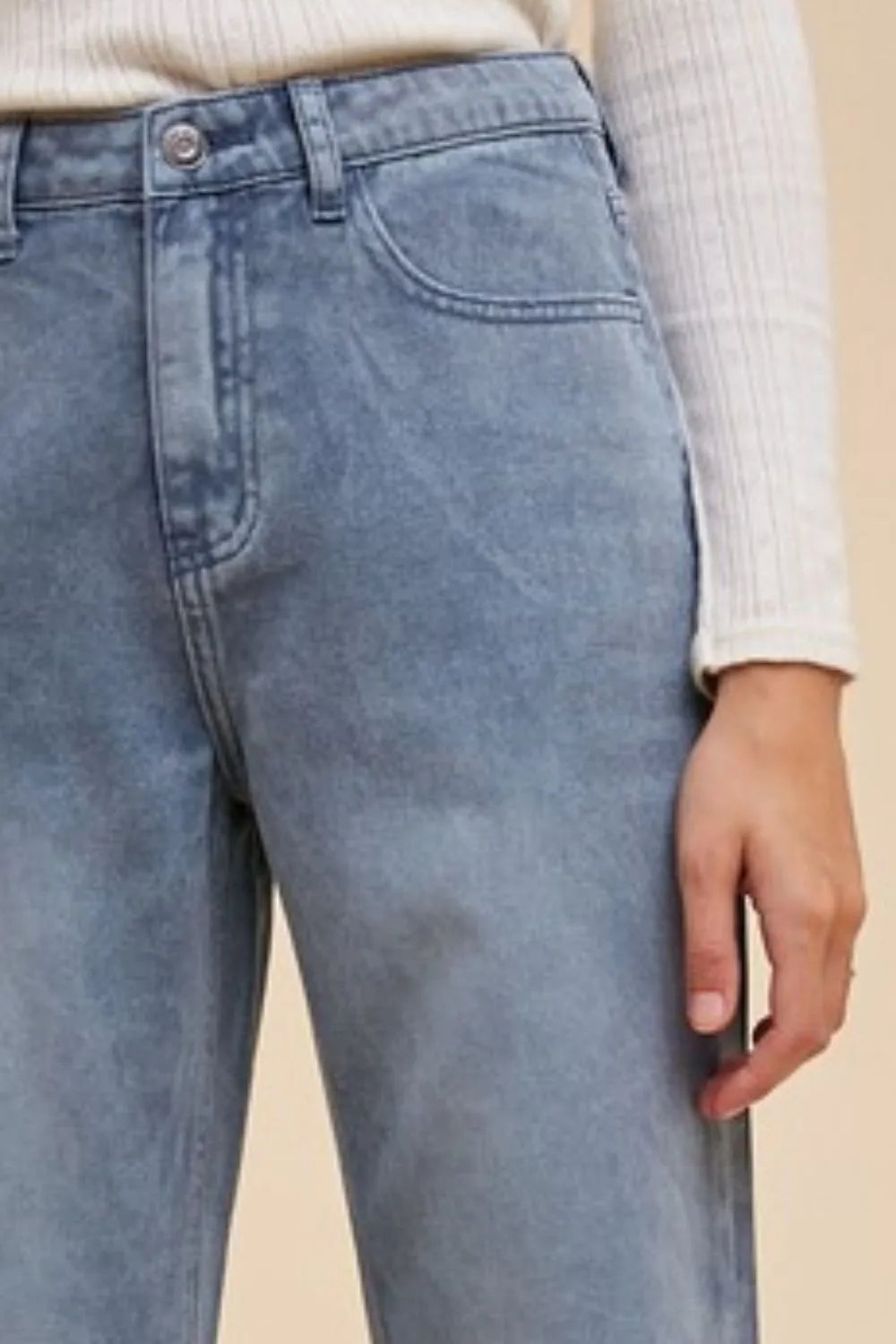 Annie Wear Dusty Blue Distressed Raw-Hem Jeans