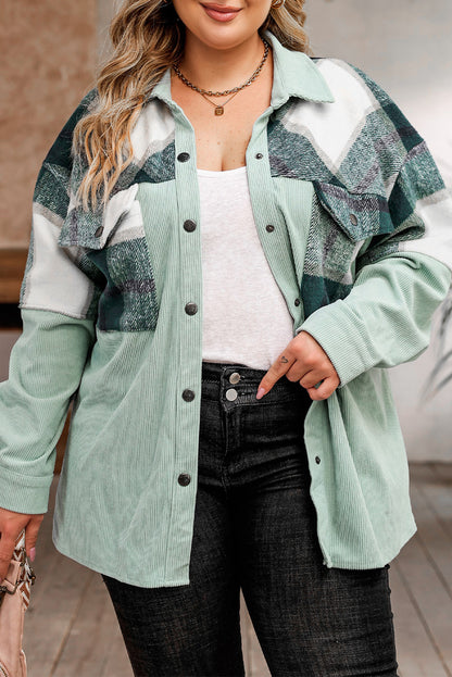 Plus Size Plaid Snap Down Jacket with Pockets