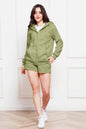 Zip Up Drawstring Hoodie and Shorts Set