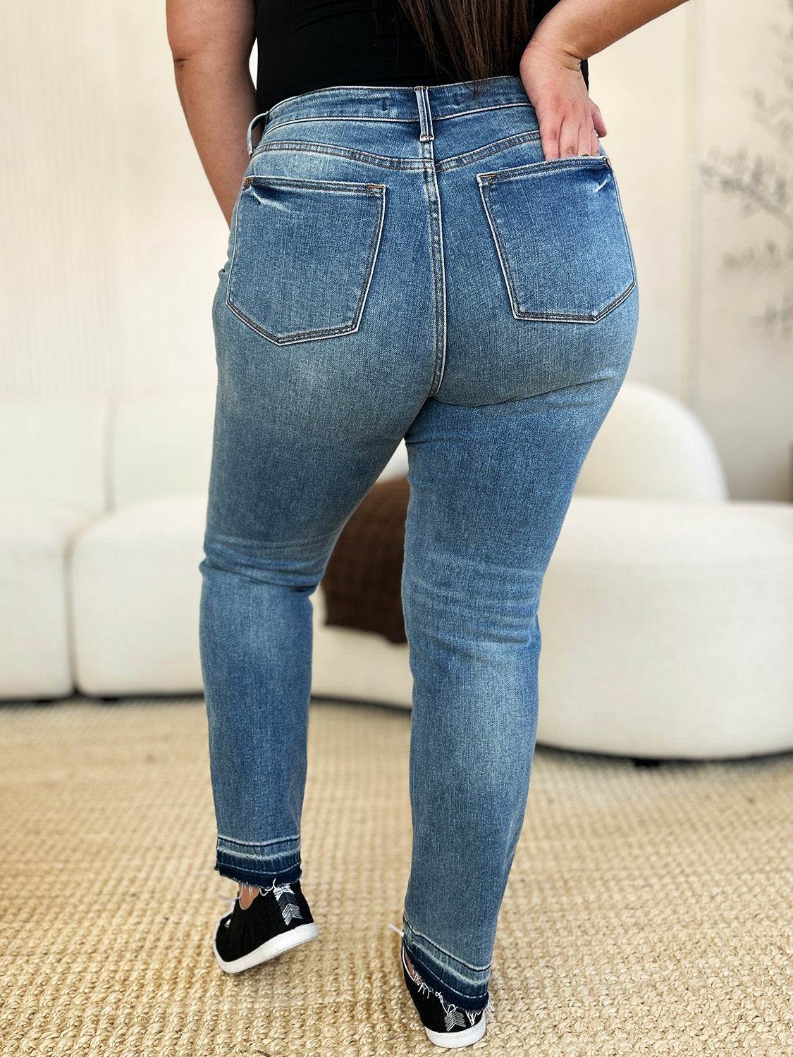 Judy Blue Full Size Mid Rise Rigid Magic Release Hem Jeans - DaTrendStore.Com