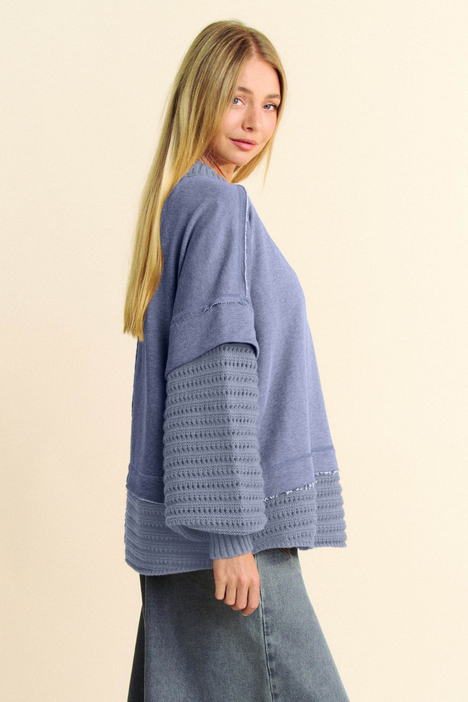 Davi & Dani Faux Layered Round Neck Sweater - DaTrendStore.Com