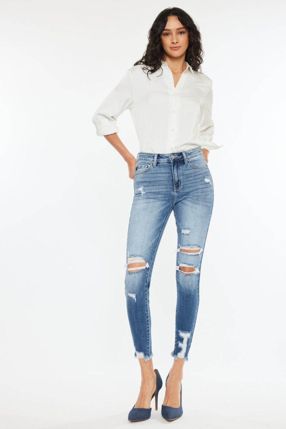 Kancan High Rise Frayed Ankle Skinny Jeans - DaTrendStore.Com