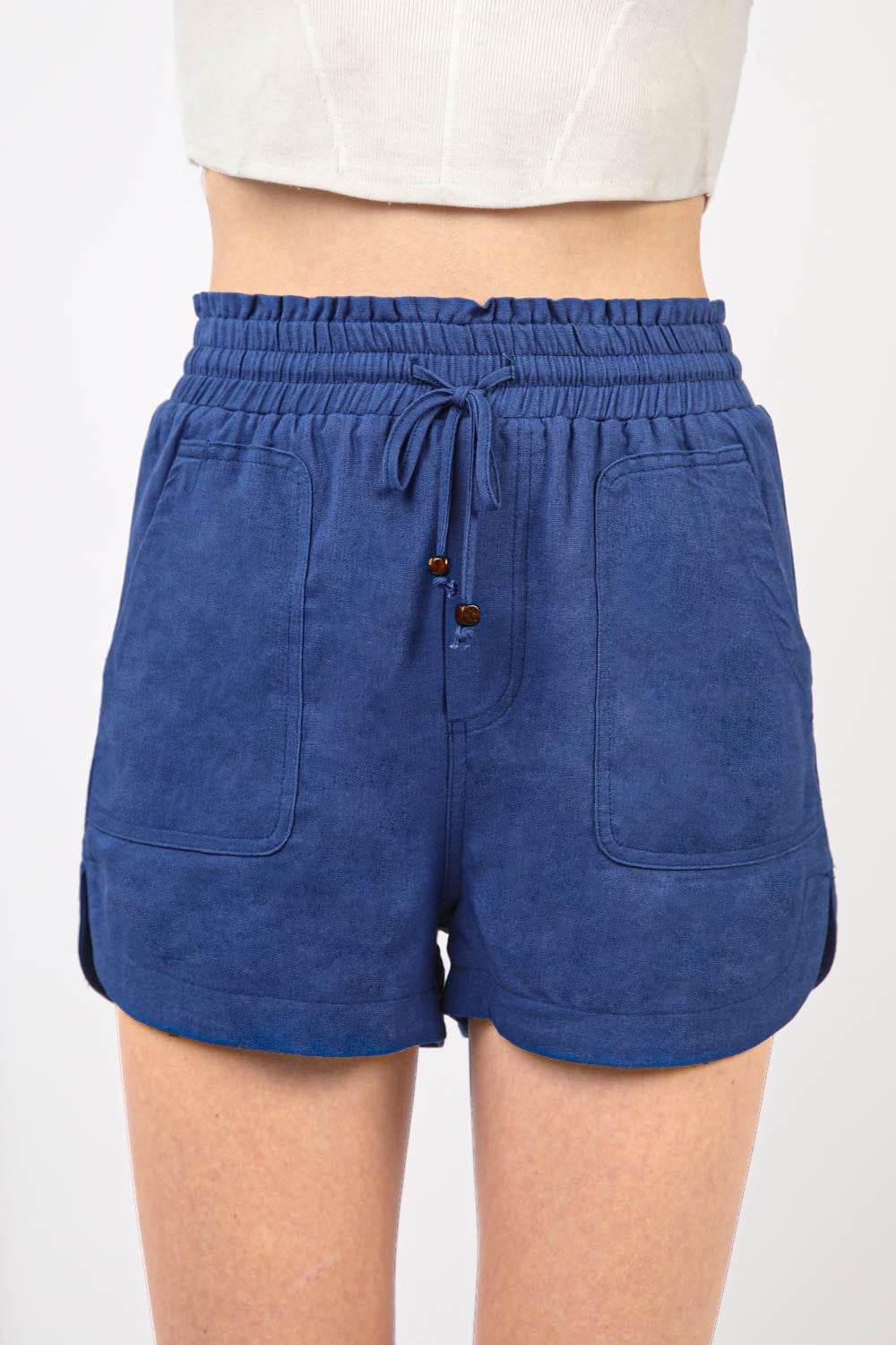 VERY J Drawstring Elastic Waist Linen Shorts - DaTrendStore.Com
